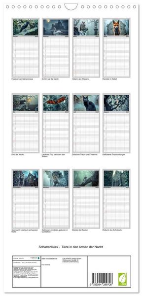 Produktbild: Familienplaner 2027 - Schattenkuss - Tiere in den Armen der Nacht mit 5 Spalten (Wandkalender, 21 x 45 cm) CALVENDO