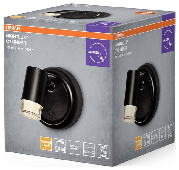 Produktbild: OSRAM HOMELIGHTING NIGHTLUX CYLINDER 830 DIM USB Black 4099854478918 Wandleuchte 1.80 W Schwarz