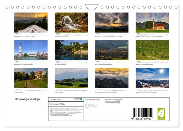 Produktbild: Unterwegs im Allg&auml;u (Wandkalender 2026 DIN A4 quer), CALVENDO Monatskalender