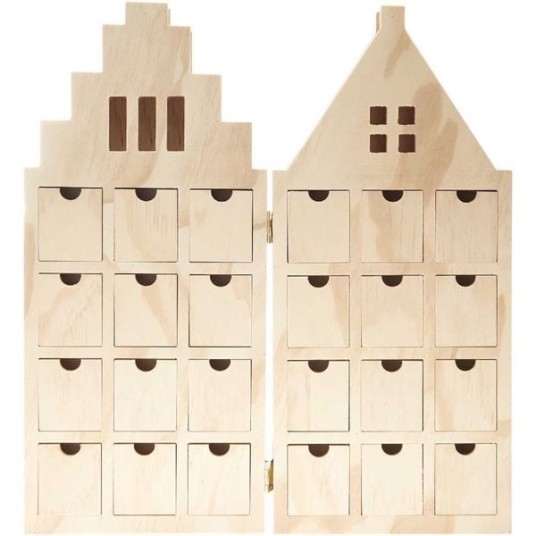 Adventskalender-Haus, mit 24 Schubladen