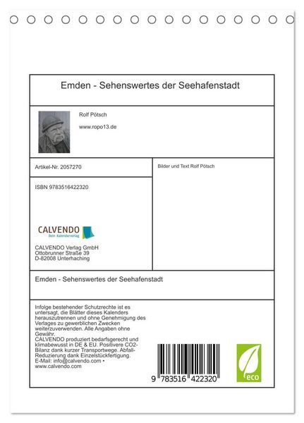 Produktbild: Emden - Sehenswertes der Seehafenstadt (Tischkalender 2026 DIN A5 hoch), CALVENDO Monatskalender