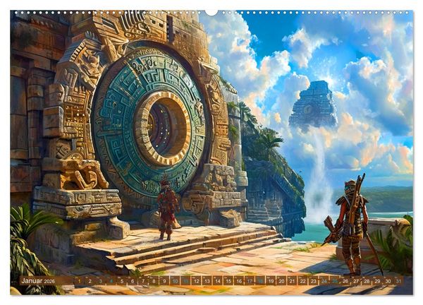 Produktbild: Sternenkrieger - Science Fiction Visionen der Maya und Azteken (Wandkalender 2026 DIN A2 quer), CALVENDO Monatskalender