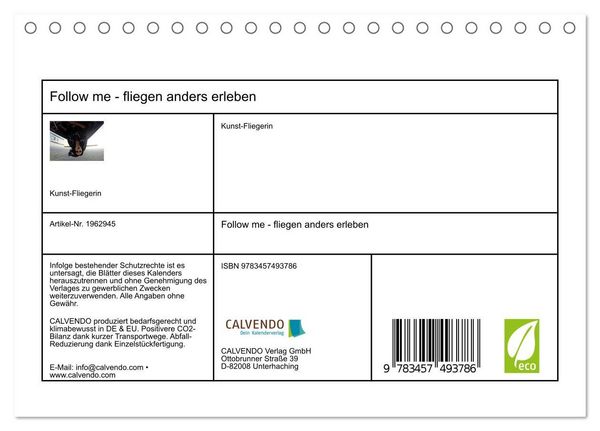Produktbild: Follow me - fliegen anders erleben (Tischkalender 2026 DIN A5 quer), CALVENDO Monatskalender