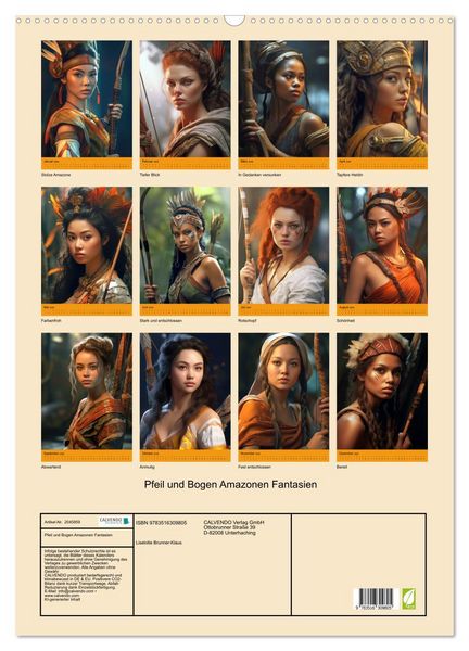 Produktbild: Pfeil und Bogen Amazonen Fantasien (Wandkalender 2026 DIN A2 hoch), CALVENDO Monatskalender