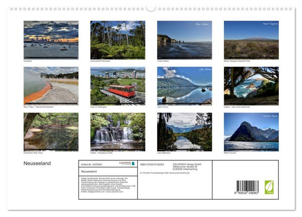 Produktbild: Neuseeland (hochwertiger Premium Wandkalender 2026 DIN A2 quer), Kunstdruck in Hochglanz