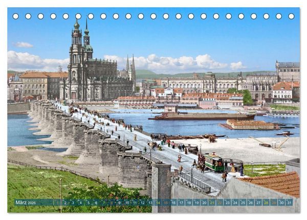 Produktbild: Historisches Dresden um 1900 neu restauriert und detailkoloriert (Tischkalender 2026 DIN A5 quer), CALVENDO Monatskalender