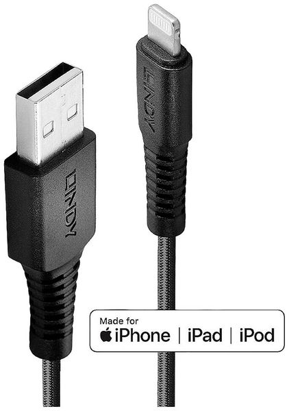 LINDY USB-Kabel USB 2.0 Apple Lightning Stecker, USB-A Stecker 0.50m Schwarz 31290