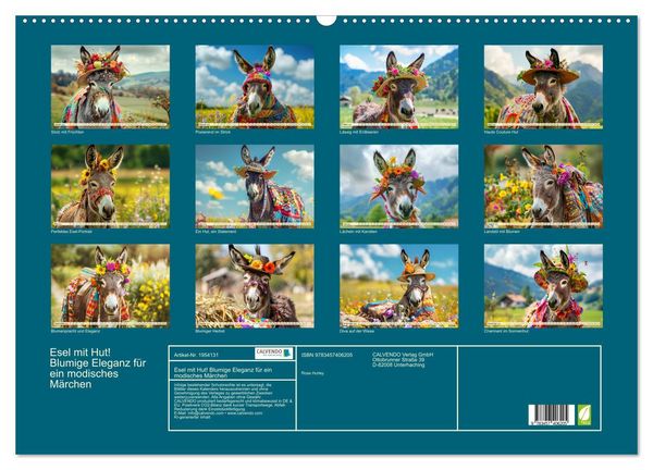 Produktbild: Esel mit Hut! Blumige Eleganz f&uuml;r ein modisches M&auml;rchen (Wandkalender 2026 DIN A2 quer), CALVENDO Monatskalender