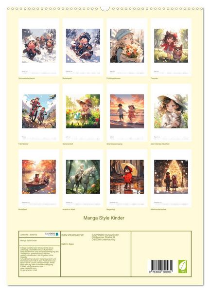 Produktbild: Manga Style Kinder (hochwertiger Premium Wandkalender 2026 DIN A2 hoch), Kunstdruck in Hochglanz