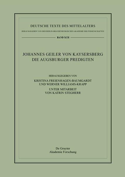 Produktbild: Johannes Geiler von Kaysersberg, Die Augsburger Predigten
