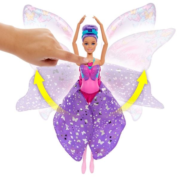 Produktbild: Barbie Tanz und Flatter Puppe mit 2-in-1-Verwandlung von der Tänzerin zum Schmetterling, violette Haare