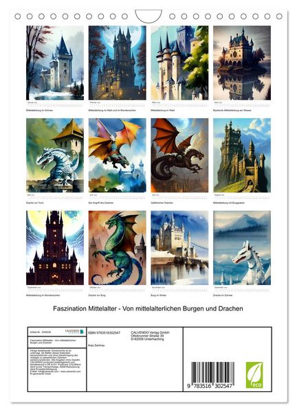 Produktbild: Faszination Mittelalter - Von mittelalterlichen Burgen und Drachen (Wandkalender 2026 DIN A4 hoch), CALVENDO Monatskalender