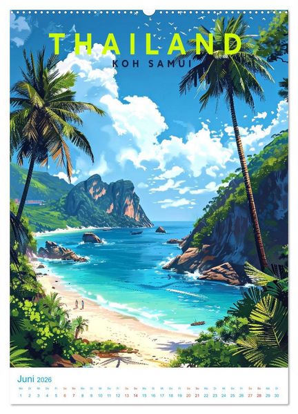 Produktbild: Thailand - Old School Poster Style (Wandkalender 2026 DIN A2 hoch), CALVENDO Monatskalender