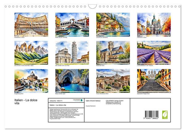 Produktbild: Italien - La dolce vita (Wandkalender 2026 DIN A3 quer), CALVENDO Monatskalender