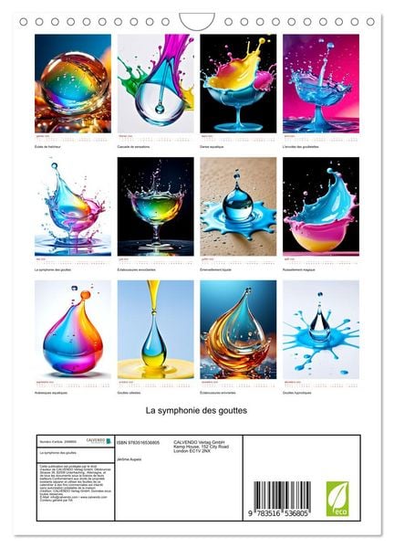 Produktbild: La symphonie des gouttes (Calendrier mural 2026 DIN A4 horizontal), CALVENDO calendrier mensuel