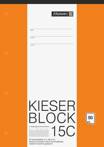 Produktbild: Brunnen KIESER-Block A4 Lineatur 15 kariert mit blauem Rand