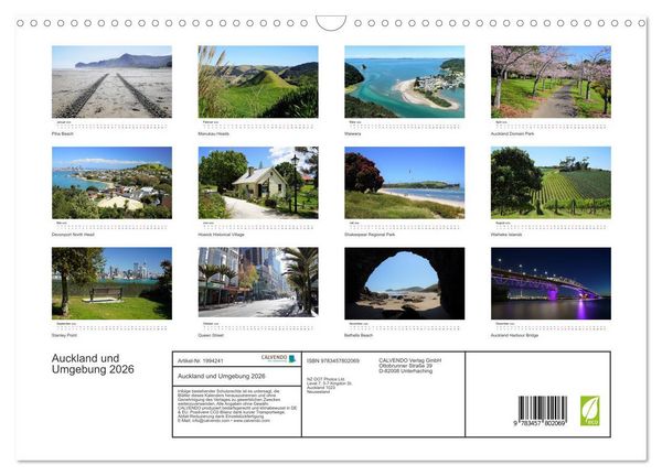 Produktbild: Auckland und Umgebung 2026 (Wandkalender 2026 DIN A3 quer), CALVENDO Monatskalender