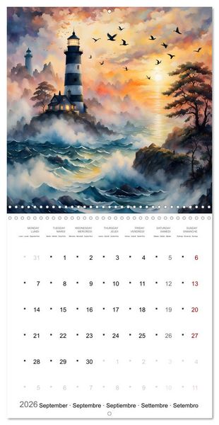 Produktbild: Phares romantiques (Calendrier mural carr&eacute; 2026 30x30 cm) Calendrier double avec une page pour vos prises de notes