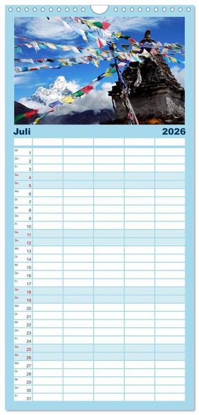 Produktbild: Familienplaner 2026 - Himalaya - Tr&auml;ume mit 5 Spalten (Wandkalender, 21 x 45 cm) CALVENDO