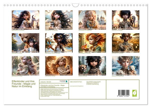 Produktbild: Elfenkinder und ihre Freunde - Magie und Natur im Einklang (Wandkalender 2026 DIN A3 quer), CALVENDO Monatskalender