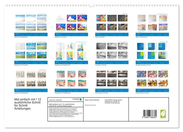 Produktbild: Mal einfach mit ! 12 ausf&uuml;hrliche Schritt f&uuml;r Schritt Anleitungen (hochwertiger Premium Wandkalender 2026 DIN A2 quer), Kunstdruck in Hochglanz