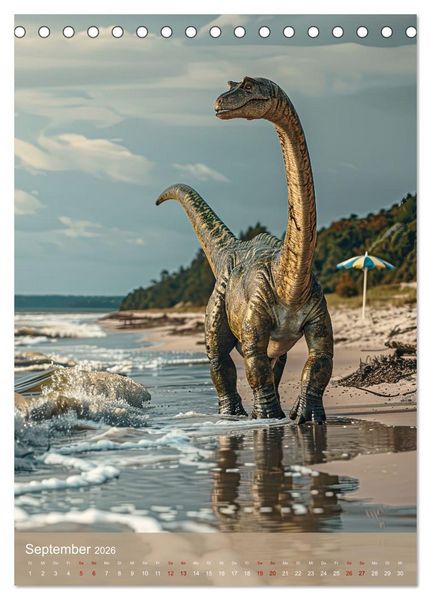 Produktbild: Dinos unterwegs: Urzeitriesen erkunden unsere Welt (Tischkalender 2026 DIN A5 hoch), CALVENDO Monatskalender