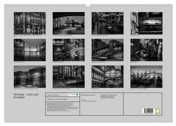 Produktbild: Venedig - Licht und Schatten (Wandkalender 2026 DIN A2 quer), CALVENDO Monatskalender