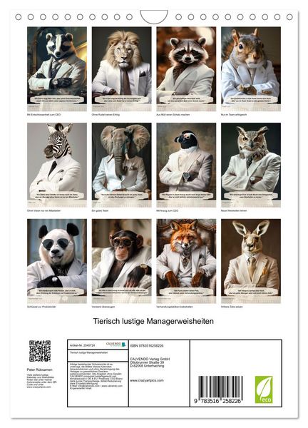 Produktbild: Tierisch lustige Managerweisheiten (Wandkalender 2026 DIN A4 hoch), CALVENDO Monatskalender
