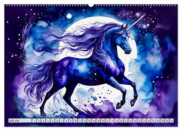 Produktbild: Magische Einh&ouml;rner - Traumlandschaften unterm Regenbogen (hochwertiger Premium Wandkalender 2026 DIN A2 quer), Kunstdruck in Hochglanz