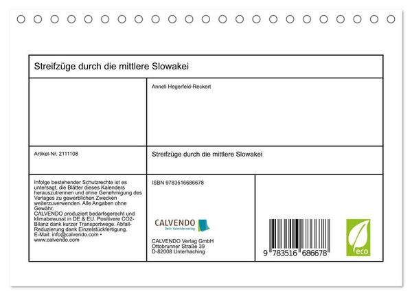 Produktbild: Streifz&uuml;ge durch die mittlere Slowakei (Tischkalender 2026 DIN A5 quer), CALVENDO Monatskalender