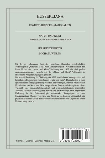 Produktbild: Natur und Geist: Vorlesungen Sommersemester 1919