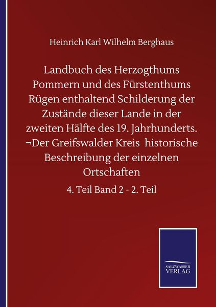 Landbuch des Herzogthums Pommern und des Fürstenthums Rügen enthaltend Schilderu, Taschenbuch von Heinrich Karl Wilhelm Berghaus, BoD - Books on