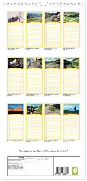 Produktbild: Familienplaner 2027 - Alpenp&auml;sse auf dem Rennrad "Himmlische Serpentinen" mit 5 Spalten (Wandkalender, 21 x 45 cm) CALVENDO