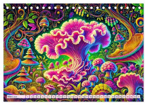 Produktbild: Psychedelische Pilze - Die bunte Welt der magischen Pilze (Tischkalender 2026 DIN A5 quer), CALVENDO Monatskalender