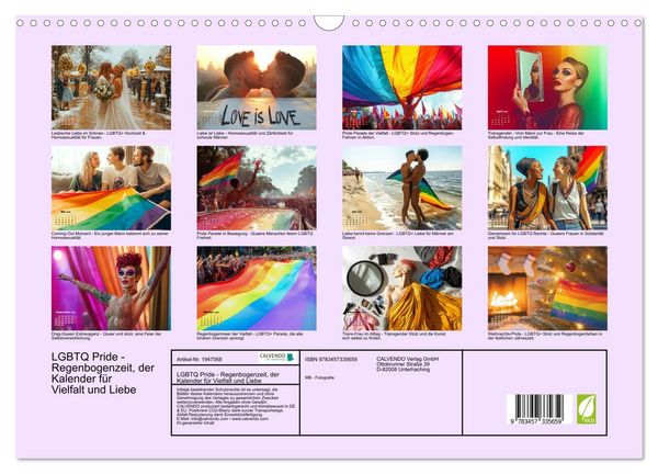 Produktbild: LGBTQ Pride - Regenbogenzeit, der Kalender f&uuml;r Vielfalt und Liebe (Wandkalender 2026 DIN A3 quer), CALVENDO Monatskalender