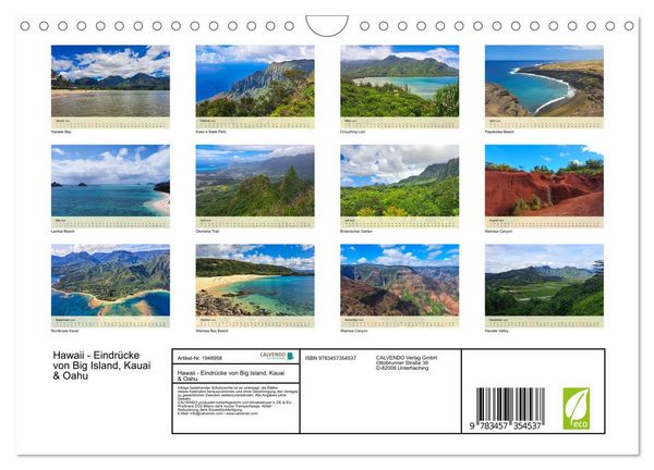 Produktbild: Hawaii - Eindr&uuml;cke von Big Island, Kauai & Oahu (Wandkalender 2026 DIN A4 quer), CALVENDO Monatskalender