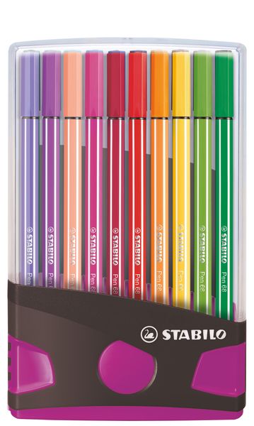 Premium-Filzstift - STABILO Pen 68 Colorparade - 20er Tischset in anthrazit/pink - mit 20 verschiedenen Farben