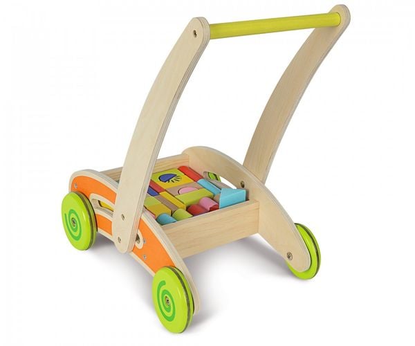Produktbild: Eichhorn 100001833 - Spiel- und Lauflernwagen mit 35 bunten Bausteinen aus Holz