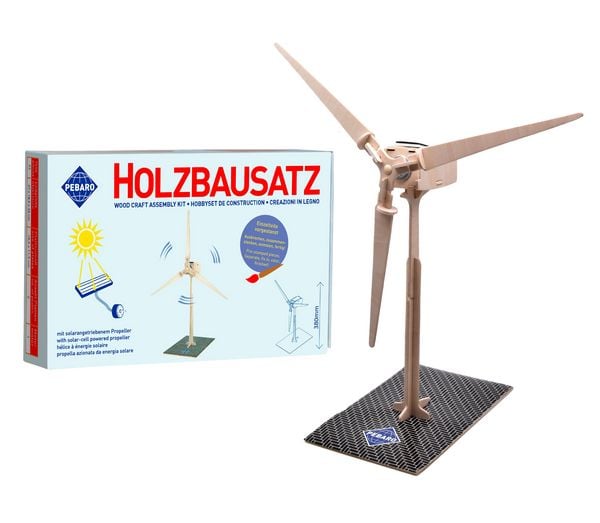 PEBARO 834/2 - Solar Holzbausatz Windrad, 22-teilig, Holzkonstruktion mit solarangetriebenem Propeller