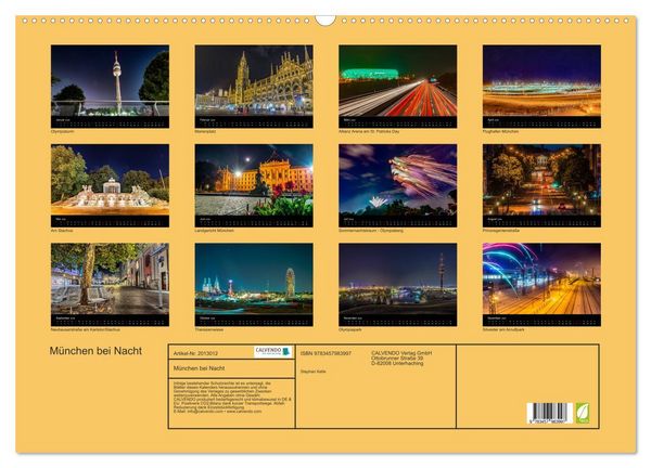 Produktbild: M&uuml;nchen bei Nacht (Wandkalender 2026 DIN A2 quer), CALVENDO Monatskalender