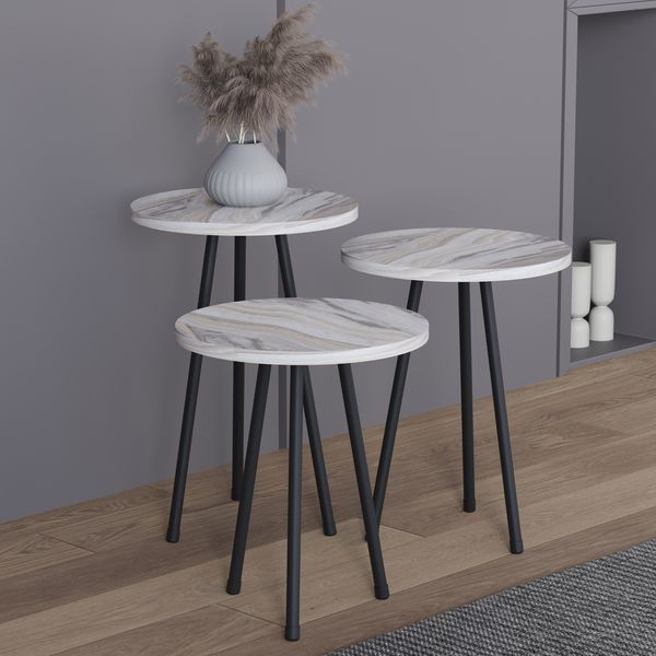 Produktbild: 3 tlg. Holz Beistelltisch Couchtisch Mamor Mirola