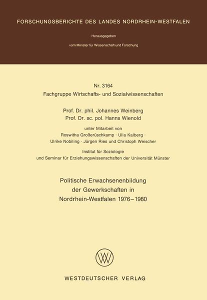 Produktbild: Politische Erwachsenenbildung der Gewerkschaften in Nordrhein-Westfalen 1976 - 1980