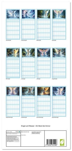 Produktbild: Familienplaner 2026 - Engel und Wasser - Ein Band der Anmut mit 5 Spalten (Wandkalender, 21 x 45 cm) CALVENDO