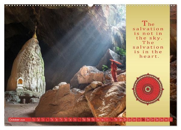 Produktbild: BUDDHIST WISDOMS - THE RED UMBRELLA (High Quality Premium Wall Calendar 2026 DIN A2 landscape),CALVENDO 12 Month Wall Calendar
