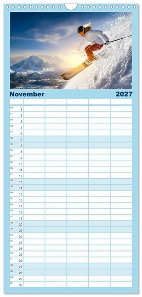 Produktbild: Familienplaner 2027 - Skifahren - endlich Schnee mit 5 Spalten (Wandkalender, 21 x 45 cm) CALVENDO