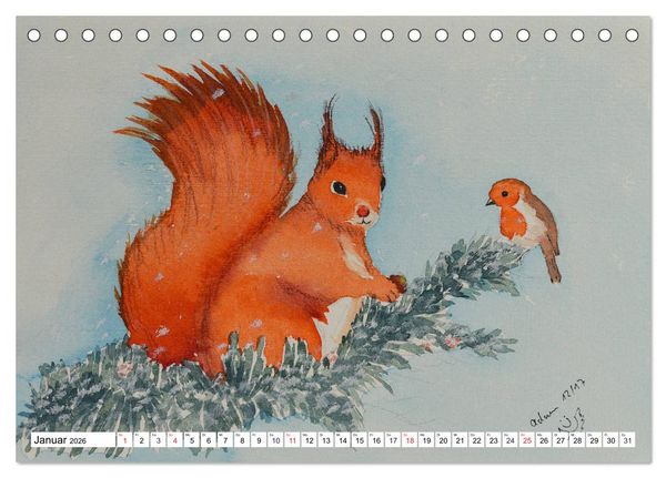 Produktbild: Eichh&ouml;rnchen in Aquarell (Tischkalender 2026 DIN A5 quer), CALVENDO Monatskalender