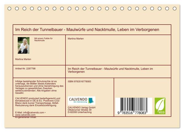 Produktbild: Im Reich der Tunnelbauer - Maulw&uuml;rfe und Nacktmulle, Leben im Verborgenen (Tischkalender 2027 DIN A5 quer), CALVENDO Monatskalender
