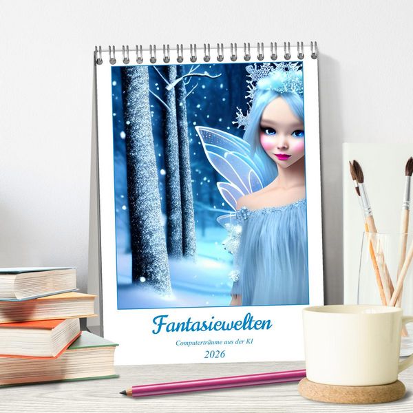 Produktbild: Fantasiewelten - Computertr&auml;ume aus der KI (Tischkalender 2026 DIN A5 hoch), CALVENDO Monatskalender