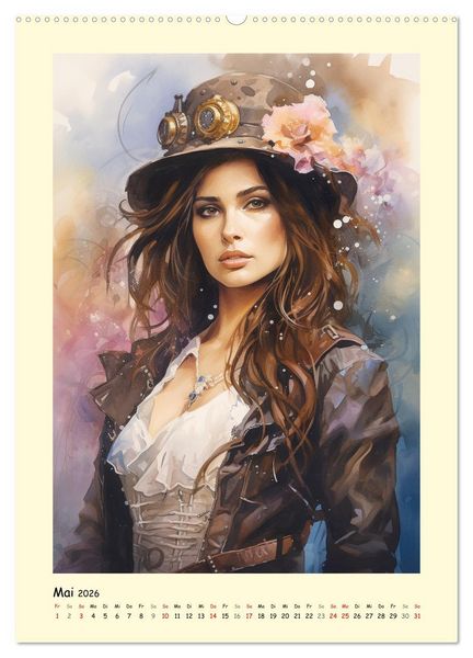 Produktbild: Sch&ouml;ne Steampunk Girls. Retro-&Auml;sthetik im Aquarell-Stil (hochwertiger Premium Wandkalender 2026 DIN A2 hoch), Kunstdruck in Hochglanz