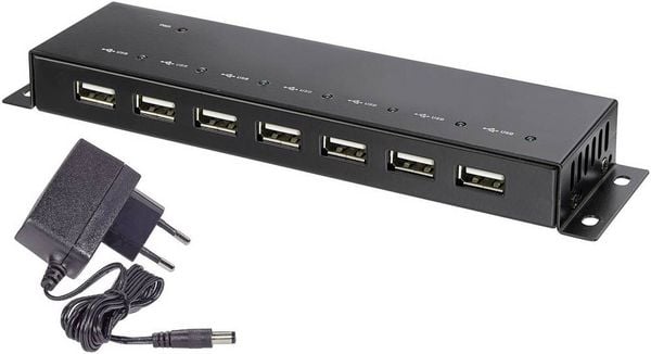 Produktbild: Renkforce RF-4791678 USB-Hub 7 Port USB-A USB 2.0 480 MBit/s Metallgeh&auml;use, zur Wandmontage Schwarz RF-4791678